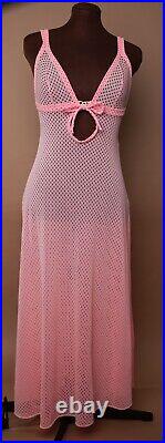 Vintage Glydons Made In USA Hollywood Pink Mesh Gown Slip Dress Lingerie 1960s