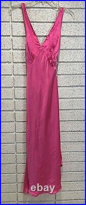 Vintage Gold Label Victoria Secret Midi Slip Dress Medium Hot Pink 100% Silk