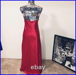 Vintage Gold Label Victoria's Secret Satiny Red Black Lace maxi slip dress Small