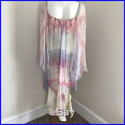 Vintage Gown Bias Cut Slip with SIlk Overlay butterfly Sleeves Floral Chiffon S