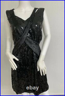 Vintage Gucci Black Silk Fully Beaded Dress W Fully Beaded Scarf/Sash IT40