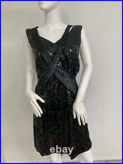 Vintage Gucci Black Silk Fully Beaded Dress W Fully Beaded Scarf/Sash IT40