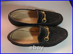 Vintage Gucci Mens Black Italian Suede Horsebit Loafers Slip On Shoes Size 9D