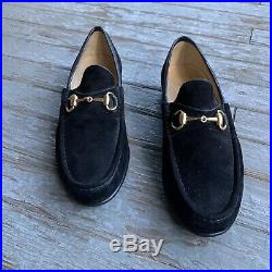 Vintage Gucci Mens Black Suede GG Horsebit Loafers Slip On Shoes Sz 7.5