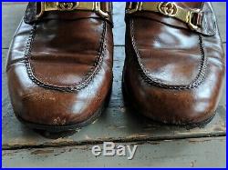 Vintage Gucci Slip On Loafer Dress Shoes Leather Horse bit 41 M 8 US Brown Italy