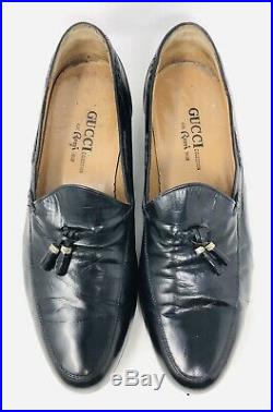 Vintage Gucci for Rossi Black Slip On Loafers GG Tassel Shoes Mens Sz 9 M