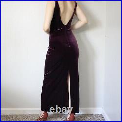 Vintage Guess Collection Long Velvet Dress Size S Formal Plum Purple Slit Hem