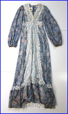 Vintage Gunne Sax By Jessica San Francisco 70's Blue Floral Maxi Prairie Dress M