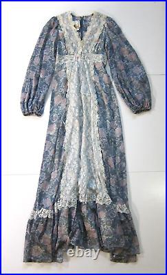 Vintage Gunne Sax By Jessica San Francisco 70's Blue Floral Maxi Prairie Dress M