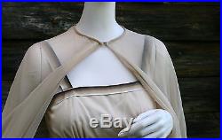 Vintage HANDMADE Beige Empire Slip Dress 6 Grosgrain Strap MATCHING CAPE OOAK