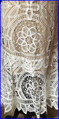 Vintage HANDMADE Fine Crochet Lace Dress w Slip underneath Size M Antique Beauty