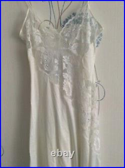 Vintage HANRO beautiful long Lace Cotton white gown, slip size 38, fits S-M