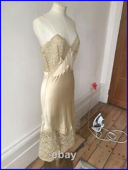 Vintage HATEM 1950s Silk Lacy Cream Night Gown Lingerie Slip Dress S-M New