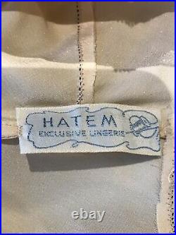 Vintage HATEM 1950s Silk Lacy Cream Night Gown Lingerie Slip Dress S-M New