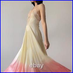 Vintage Hand Dyed Gradient Pink Yellow Slip Dress (XS-S)