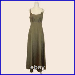 Vintage Hand-constructed Olive Green Gold Metallic Empire Waist Slip Maxi Gown M
