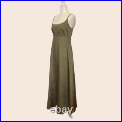 Vintage Hand-constructed Olive Green Gold Metallic Empire Waist Slip Maxi Gown M