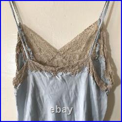 Vintage Handmade Baby Blue Silk Dye Lace Embroidered Floral Slip Velma Size 40