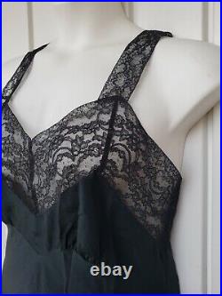 Vintage Heavenly Silk Lingerie by Fischer Size Large Black Lace Long Slip Gown