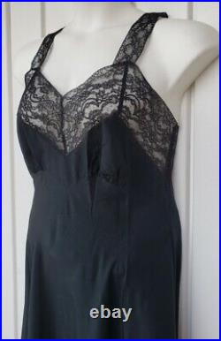 Vintage Heavenly Silk Lingerie by Fischer Size Large Black Lace Long Slip Gown