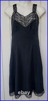 Vintage Heavenly Silk Lingerie by Fischer Size Large Black Lace Long Slip Gown