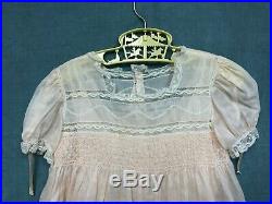 Vintage Heirloom peach swiss batiste dress + slip French lace smocking embroider