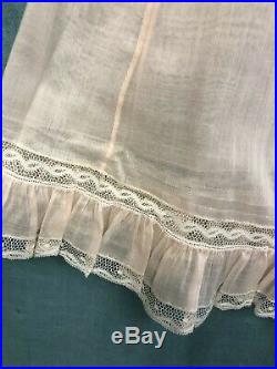 Vintage Heirloom peach swiss batiste dress + slip French lace smocking embroider