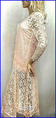 Vintage Helen Joy Lace Slip Dress Top Peach Pink Sheer Jewel Circle Size 11 12