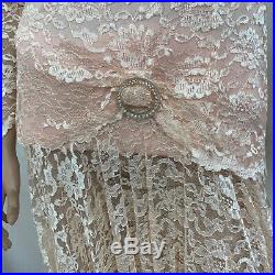 Vintage Helen Joy Lace Slip Dress Top Peach Pink Sheer Jewel Circle Size 11 12