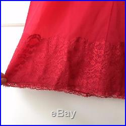 Vintage Henson Kickernick Bright Red Full Slip Dress Lace 14 M L