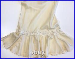 Vintage I Magnin Bias Silk Negligee Slip Dress Lace Trimmed Flared Hem Small NOS