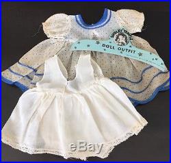 Vintage Ideal Shirley Temple Tagged Dress Blue and White Shear Withslip And Hanger