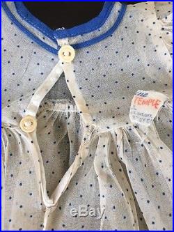 Vintage Ideal Shirley Temple Tagged Dress Blue and White Shear Withslip And Hanger