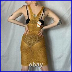 Vintage Jean Paul Gaultier Junior net ochre midi slip dress gold women new tags