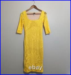 Vintage Jean Paul Gaultier Soleil Yellow Mesh Fishnet Bodycon Dress Medium Y2K