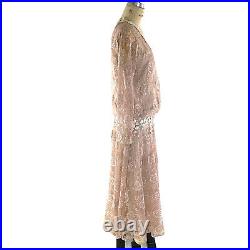 Vintage Jessica McClintock Lace Dress with Slip Blush Long Sleeves Cottagecore