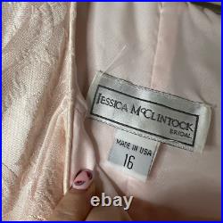 Vintage Jessica Mcclintock Womens Wedding Gown Pink Floral Jacquard Net Slip 16