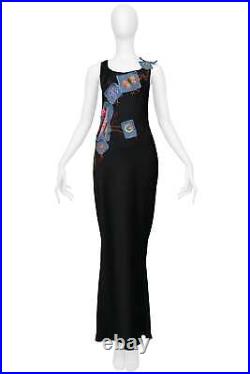 Vintage John Galliano Black Satin Gown With Patchwork & Embroidery 2005