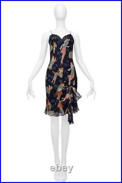 Vintage John Galliano Black Slip Dress With 1920S Girl Pattern
