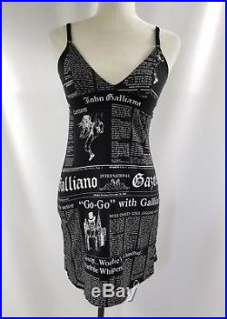 Vintage John Galliano Black White Iconic Gazette Newspaper Slip Dress Size Small