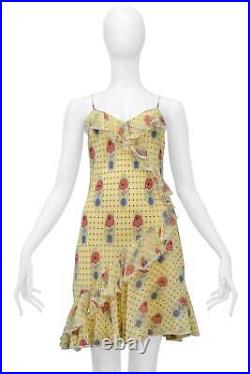 Vintage John Galliano Pale Yellow Printed Ruffle Slip Dress