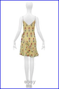 Vintage John Galliano Pale Yellow Printed Ruffle Slip Dress