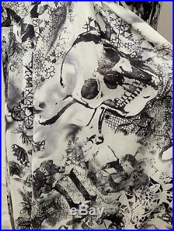 Vintage John Galliano Silk Skull Gothic Tattoo Newspaper Print Slip Dress Y2K