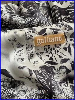 Vintage John Galliano Silk Skull Gothic Tattoo Newspaper Print Slip Dress Y2K