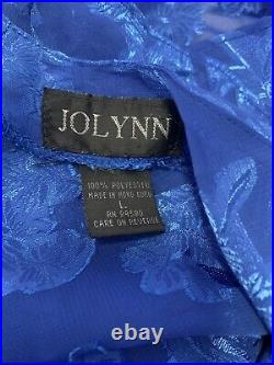 Vintage Jolynn Blue Bows Sheer Satin Floral Slip Dress Lingerie 90s Nightgown LG