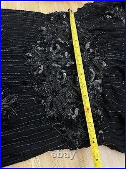 Vintage Judith Ann Creations Silk Dress 80's Black Beaded Lightly Sheer Gatsby M