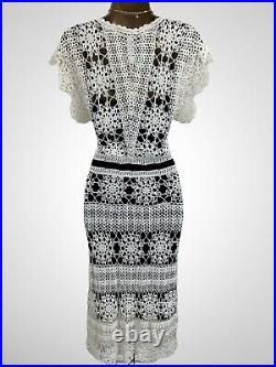 Vintage KAREN MILLEN 2 Size 10 Crochet Dress Cream Black Slip
