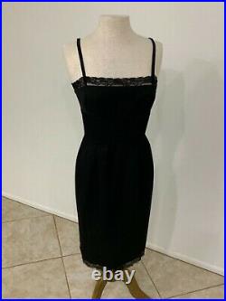 Vintage Karl Lagerfeld Black Slip Dress W Lace Made In France FR42 Fits XS/S