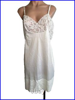 Vintage Kayser Full Dress Slip Size 38 White with Chantilly 6 Inch Lace Trim