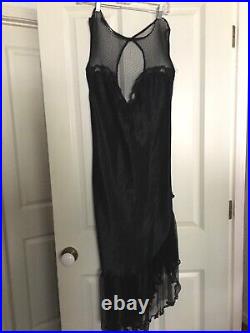Vintage Keyloun Gown/flapper Slip Dress Black Liquid Satin Sheer Lace Sz M Like